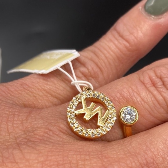 Michael Kors MK Open Ring Rhinestones Rose Gold Silver with Gift Box - Rare - Picture 2 of 4